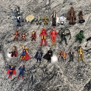 Super Hero Action Figures 27 Lot Dc Marvel Star Wars Anime